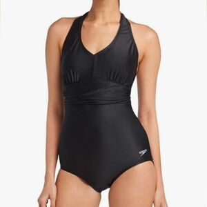 Speedo One Piece Halter Ruched Swimsuit, Size 16